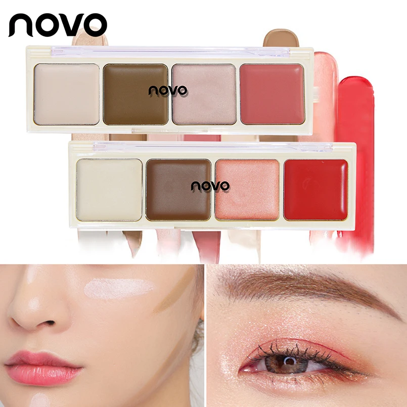 NOVO 4 Color Concealer Lip Makeup Palette Multi-functional Make Up Palette Natural Long Lasting Face Lip Beauty Makeup Palette