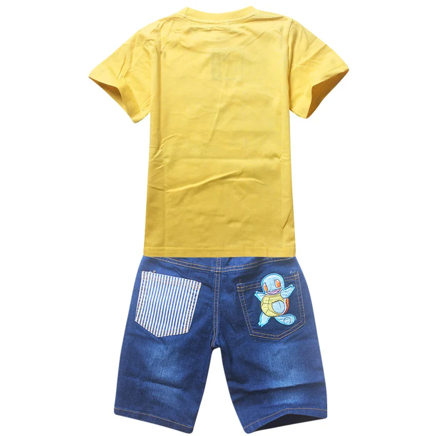 Новинка года, комплекты одежды для мальчиков футболка с короткими рукавами и принтом «Pokemon Go»+ джинсы, летний комплект для мальчиков с рисунком, Pikaqiu, детский костюм для досуга От 3 до 10 лет