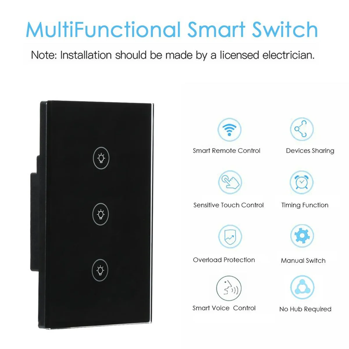 

1/2/3 Gang WiFi App Remote Control Wall Switch EU/UK/US Plug Smart Light Switch Work with Alexa/Google Black Intelligent Safety