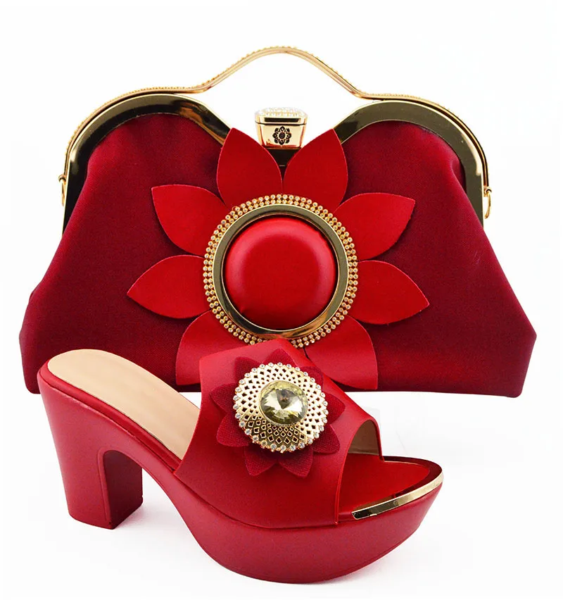 New Arrival Italian Designer Shoes and Bag Matching Set Decorated with Rhinestone African Shoe and Bag Set Nigerian Wedding Shoe