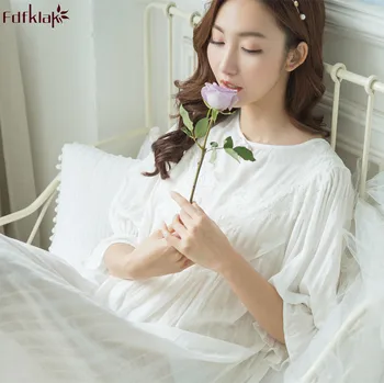 

Fdfklak 2018 New Cotton Nightgowns Women Spring Summer Night Shirts Female Long White Princess Dress Loose Women's Nightdress