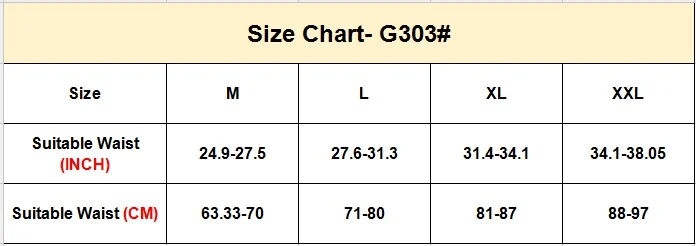G303 size chart
