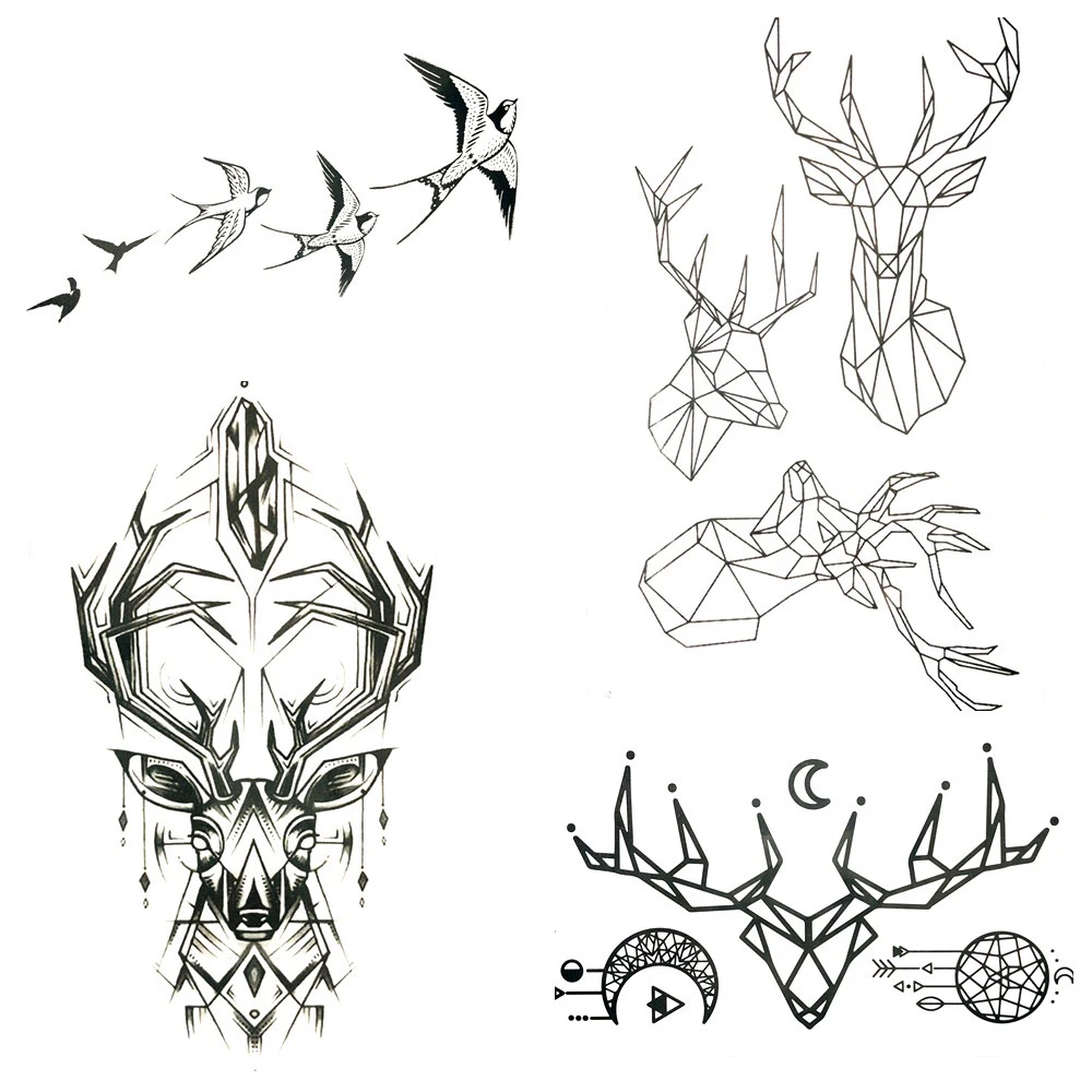 10 5x6cm Small Black Geometric Deer Waterproof Tattoo Stickers Men Body Arm Art Temporary Tattoo Women Ankle Makeup Tatoos Paste Stickers Men Makeup Tatootattoo Sticker Aliexpress