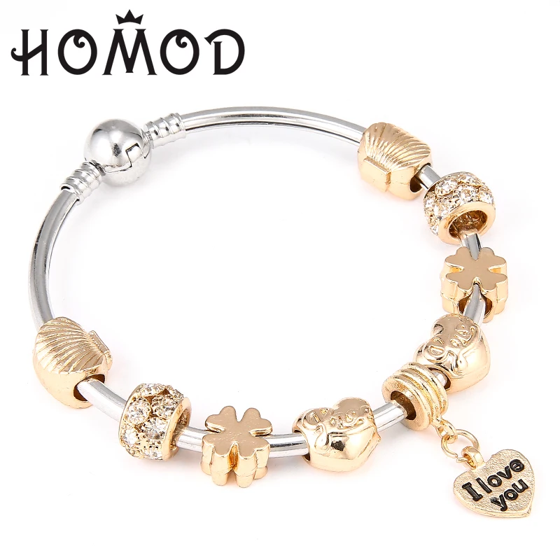 

HOMOD Dropshipping Brand Bracelet Hot Wedding Female Heart Crystal Bracelets For Women Luxury Gold-Color Fine Jewelry Gift