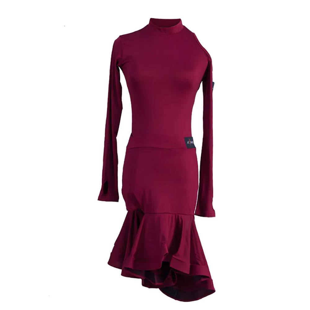 

Popular Latin Dance Costume for Ladies Black Burgundy Competitive Fabric Garment Women Perform Ballroom Professional Suit N1006