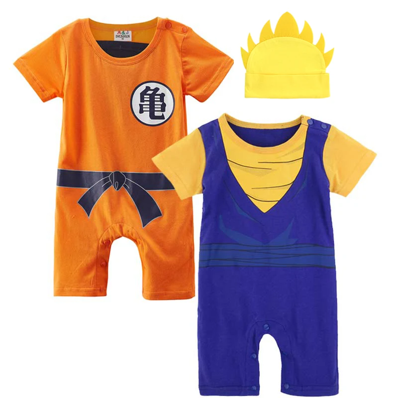 

Newborn Baby Boy Dragon Ball Z and Vegetto Costume Romper with Hat Infant Party Playsuit Toddler Bebe Jumpsuit Set 3PCS