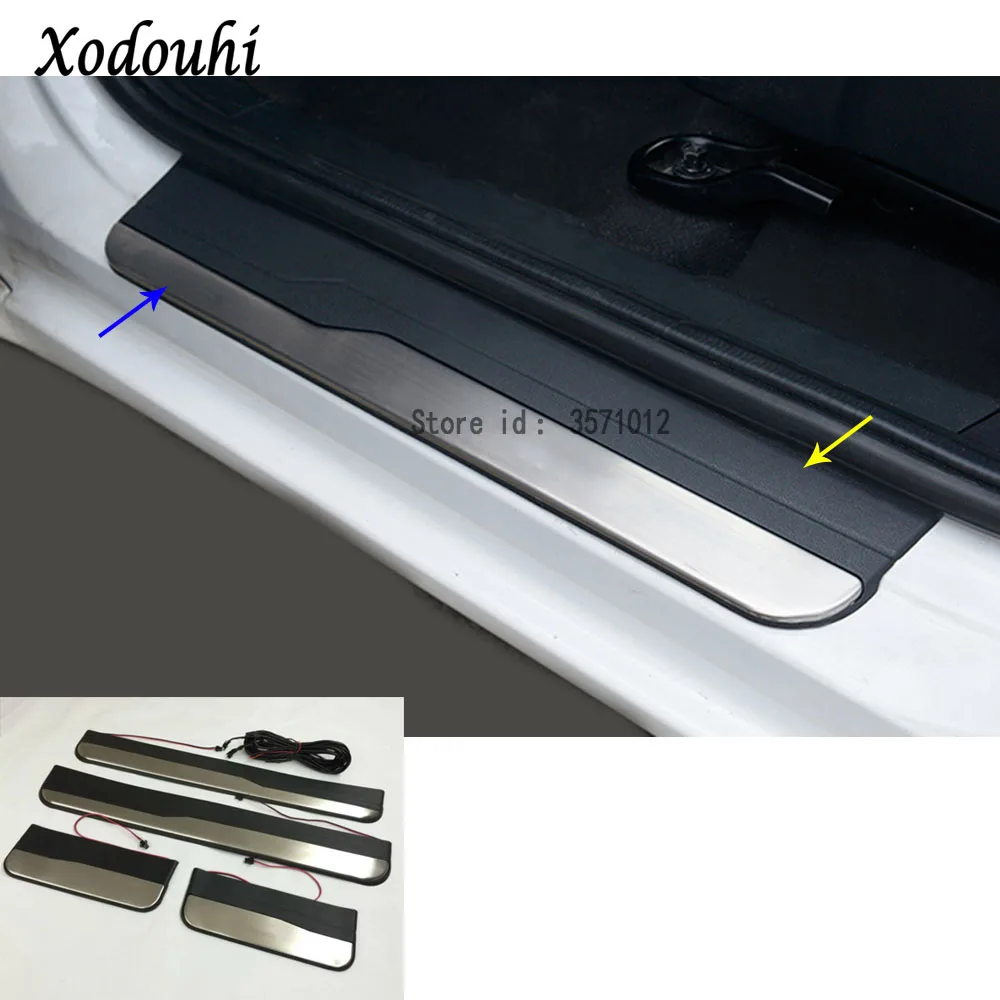 

For Honda Fit jazz 2014 2015 2016 2017 Plastic&Stainless Steel pedal Door strip scuff plate frame External LED threshold 4pcs