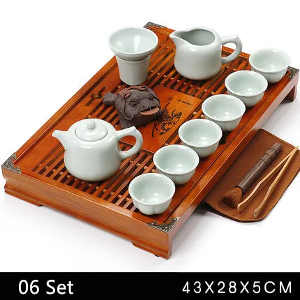 Домашний чайный сервиз аксессуары китайский чайный набор кунг-фу деревянный поднос керамический/Фиолетовый Глиняный чайный горшок Gaiwan чашки чайный сервиз - Цвет: 06 Set
