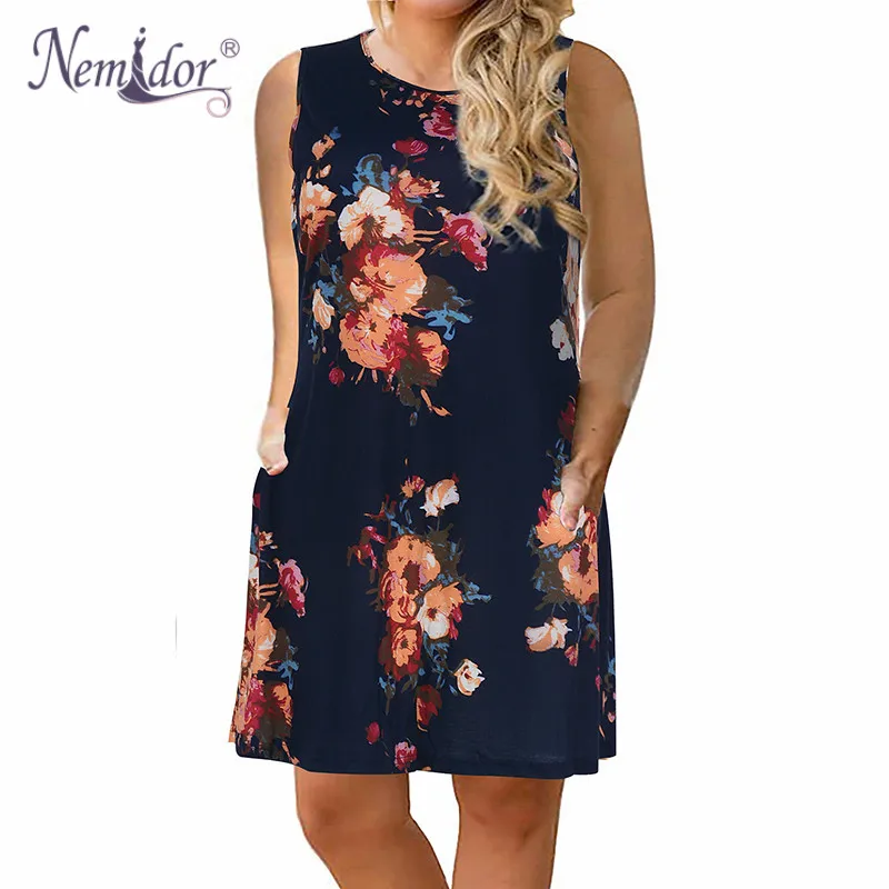 Nemidor Women's Casual Print Summer T Shirt Dress Plus Size Loose Sleeveless Swing Dress with Pocket (3)