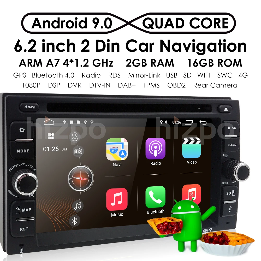 6," 2Din Android 9,0 dvd-плеер автомобиля стерео радио gps Wifi OBD2 Bluetooth ram 2 Гб Navi TPMS+ карта+ тыловая камера DSP ips PC