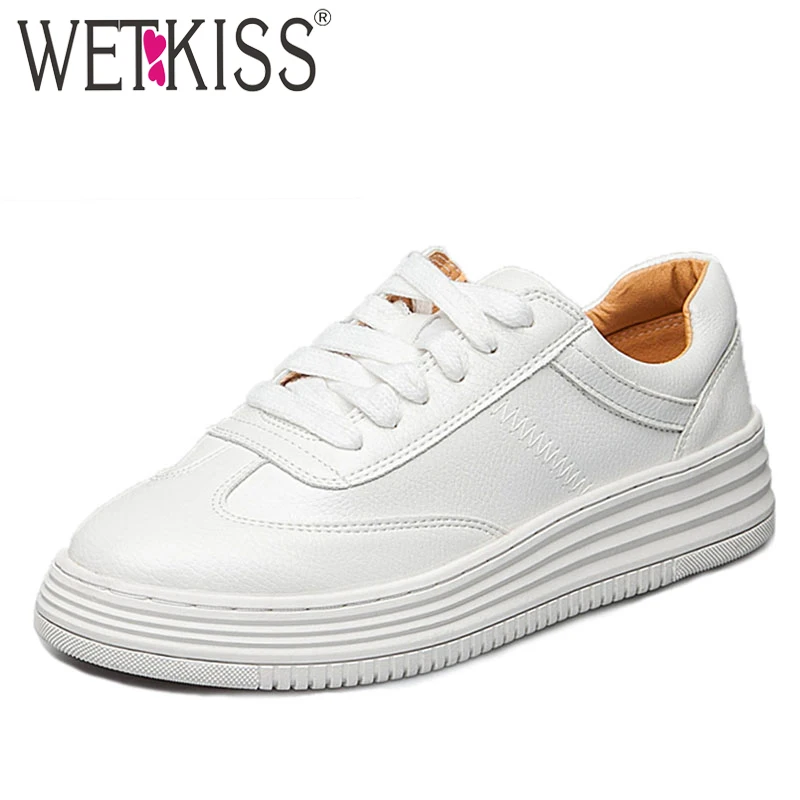 

wetkiss Spring Sneakers Casual Flats Woman Round Toe Footwear Thick Sole Shoes Female Shoes Girl 2019 New White Fashion