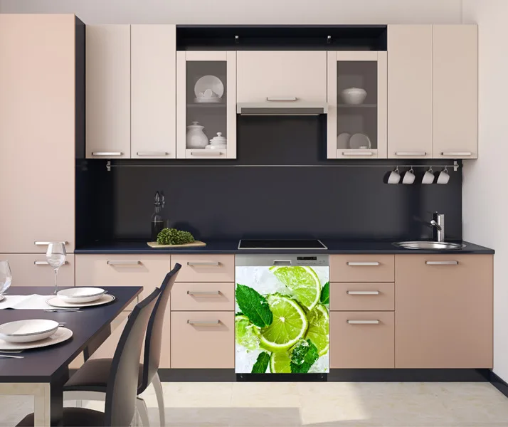 3D искусство зеленый лимон посудомоечная машина холодильник замораживание стикер искусство Холодильник Дверь обои-покрытие кухня стикер стены s
