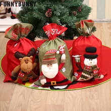 FUNNYBUNNY Christmas Candy Bag Linen Bag Santa Claus Gift Bag, Santa Claus Snowman Deer Drawstring Bags Xmas Decor deer pattern christmas candy bag drawstring backpack