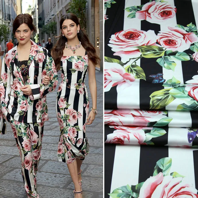 

145cm rose print fashion fabric smooth dress scarf children's clothing fabric clothing polyester pajamas fabric wholesale cloth