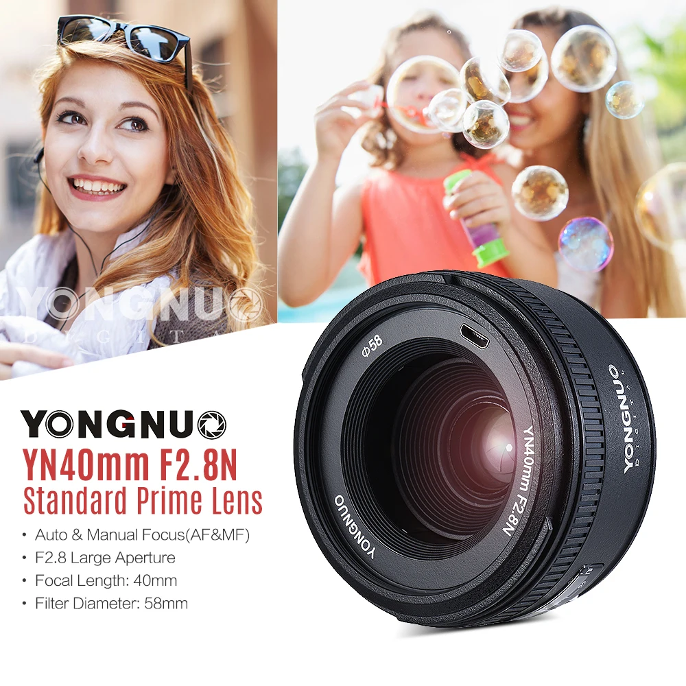 Объектив YONGNUO yn40мм 40 мм F2.8N AF объектив MF широкоугольный Prime с автофокусом для