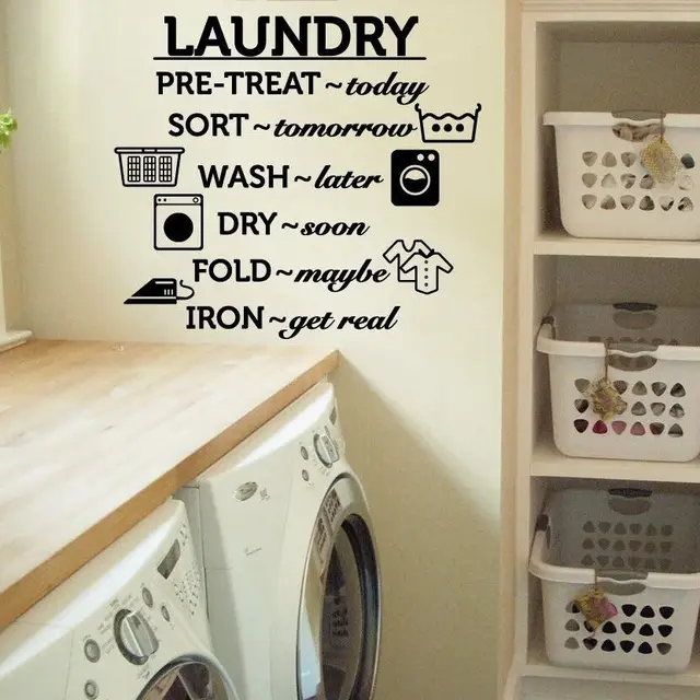 Laundry Room Vinyl Wall Decal Wash Dry Fold Iron Quote Wall Sticker