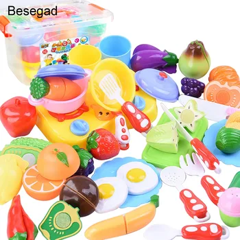 

Besegad 34pcs DIY Funny Kids Kitchen Cutting Toys Pretend Play Set Including Fruits Vegetable Knifes Kids Pretend Role Play Toys