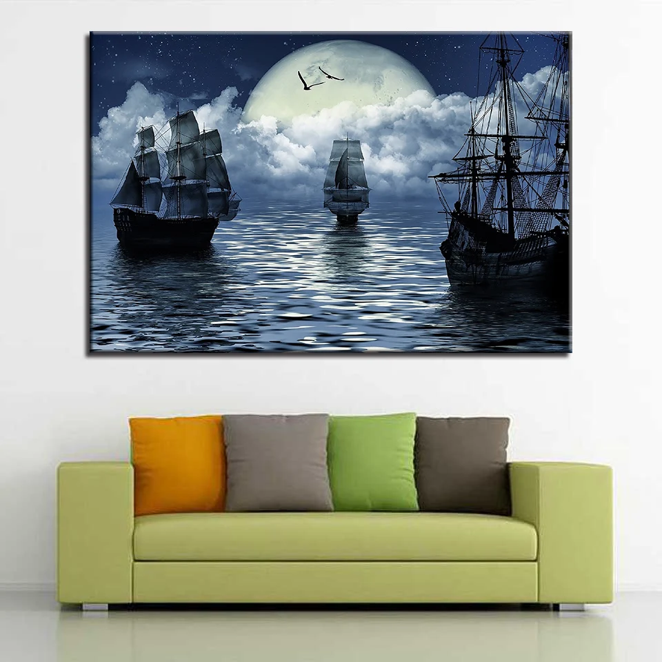 1 шт. Картина на холсте Полуночное море|print poster|canvas picturesailboat painting |