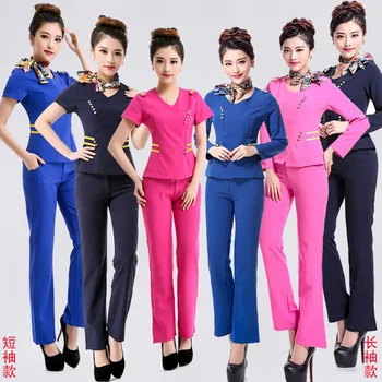 

plus size S-4XL 2 piece set women 2016 foot massage technician beautician workwear uniforms new short sleeve two piece pant set