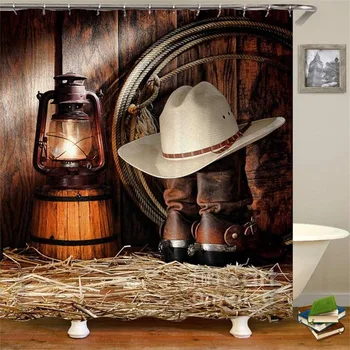 

Vintage Western Shower Curtain Art Of Cowboy Riding Horse Towards Sunset High Quality Waterproof Curtain For Bathroom With Hooks