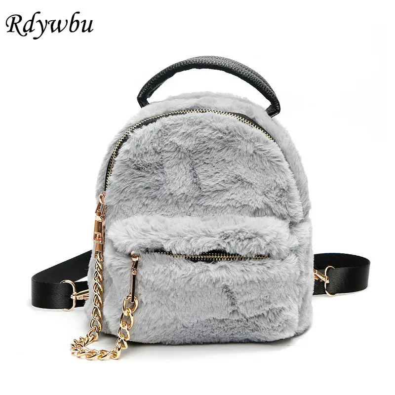 Rdywbu New Winter Faux Fur Backpack With Chain Soft Cute Fashion Small Travel Bag Teenages Girl ...