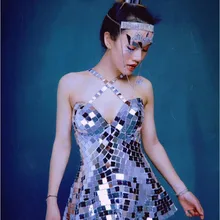 Блестящее серебряное короткое платье с зеркалами, вечерние платья для выпускного вечера, наряд для дня рождения, вечернее женское платье для танцев певицы