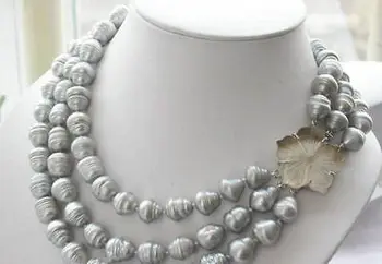 

NEW triple strands 11-13mm natural south sea gray baroque pearl necklace 17-19"