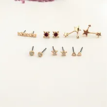 LOVELY GOLD COLOR PLATING VARIOUS SHAPE STAR CONSTELLATION TRIANGLE 6 PAIR STUD EARRINGS SET FOR WOMEN pair of stylish beads decorated cone shape earrings for women