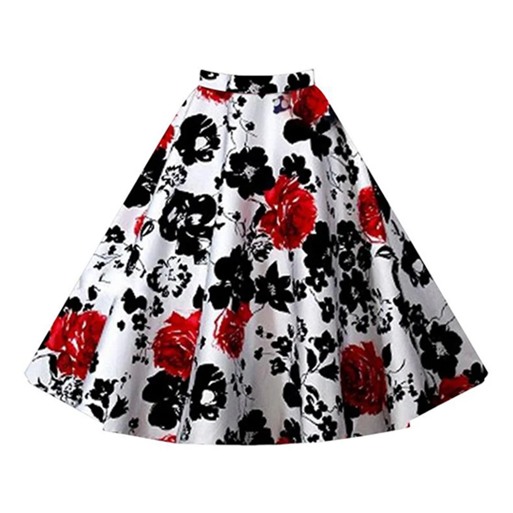 

Floral Print 60s Vintage Skirts Summer Women Casual Skirts Plus Size 4XL Feminino Skirts Formal High Waist Office Skirts