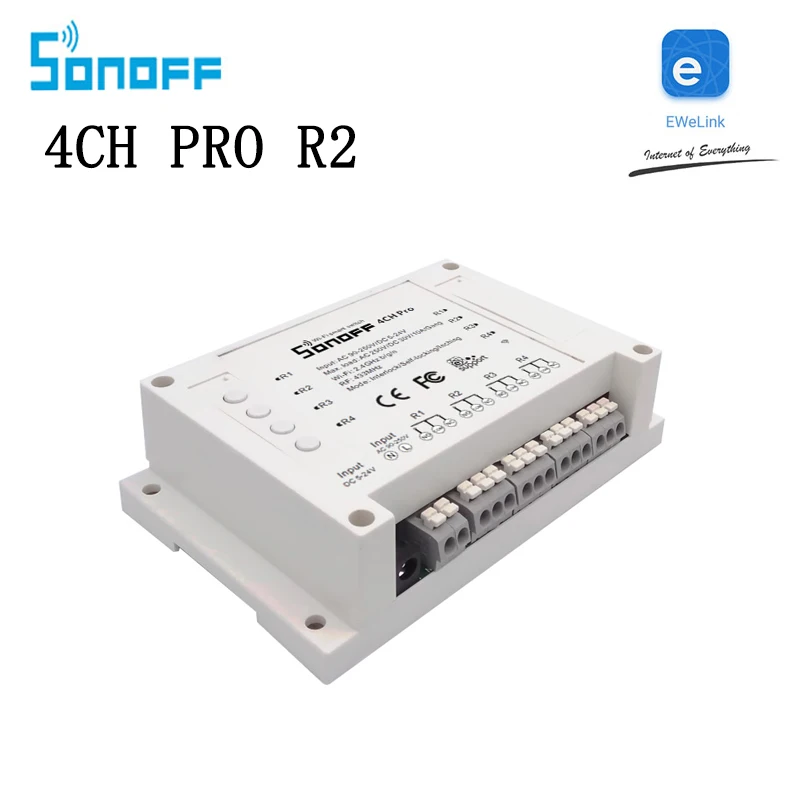 Sonoff 4CH Pro R2 4 канала Wi Fi РФ смарт ON/OFF дистанционный переключатель