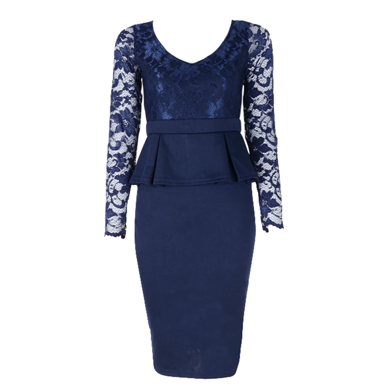

Sexy lace stitching Slim package hip long-sleeved pencil Dress