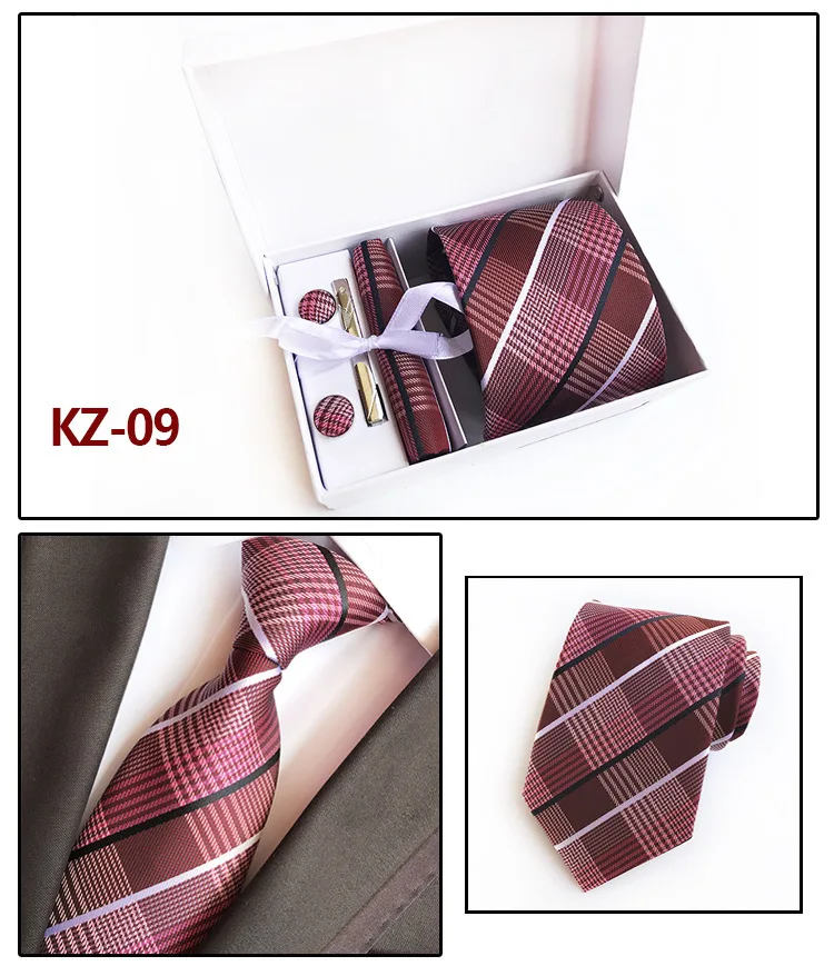 3,35 дюймов(8 см) широкие клетчатые классические мужские галстуки свадебные модные вечерние Мужской галстук, носовой платок, булавка и запонки, Подарочная коробка Упаковка
