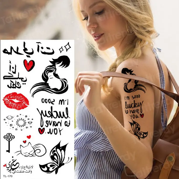 Минималистичная Женская временная татуировка слова черные маленькие татуировки на запястье водостойкие поддельные татуировки слова сердце наклейки на тело - Цвет: TL170