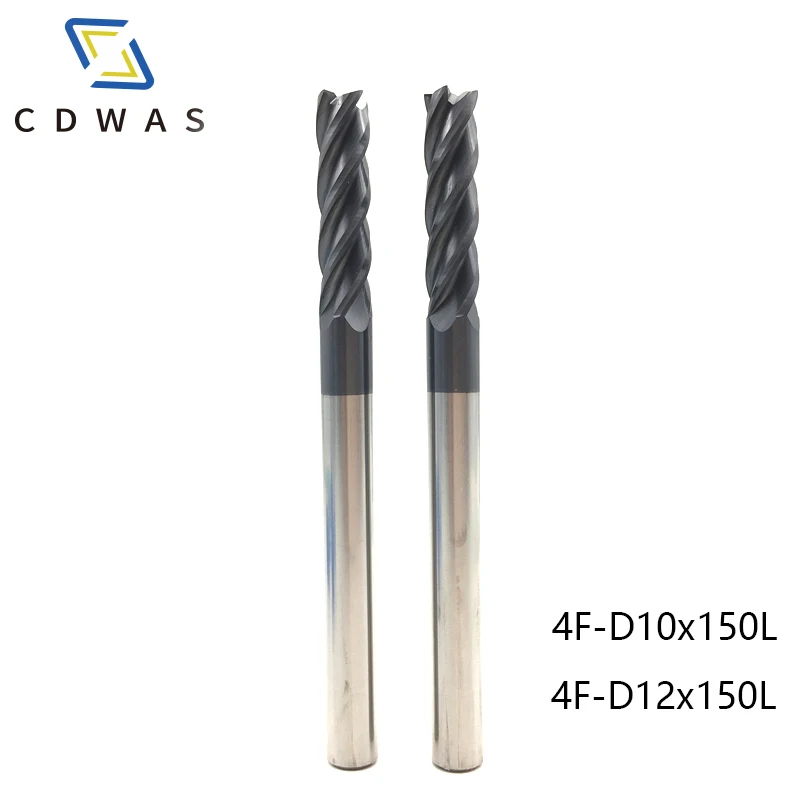 

1PC 4 Flutes HRC50 10mm 12mm Carbide Endmill Machine Tungsten Steel Extra Long 150mm CNC Lathe Milling Cutter Tool