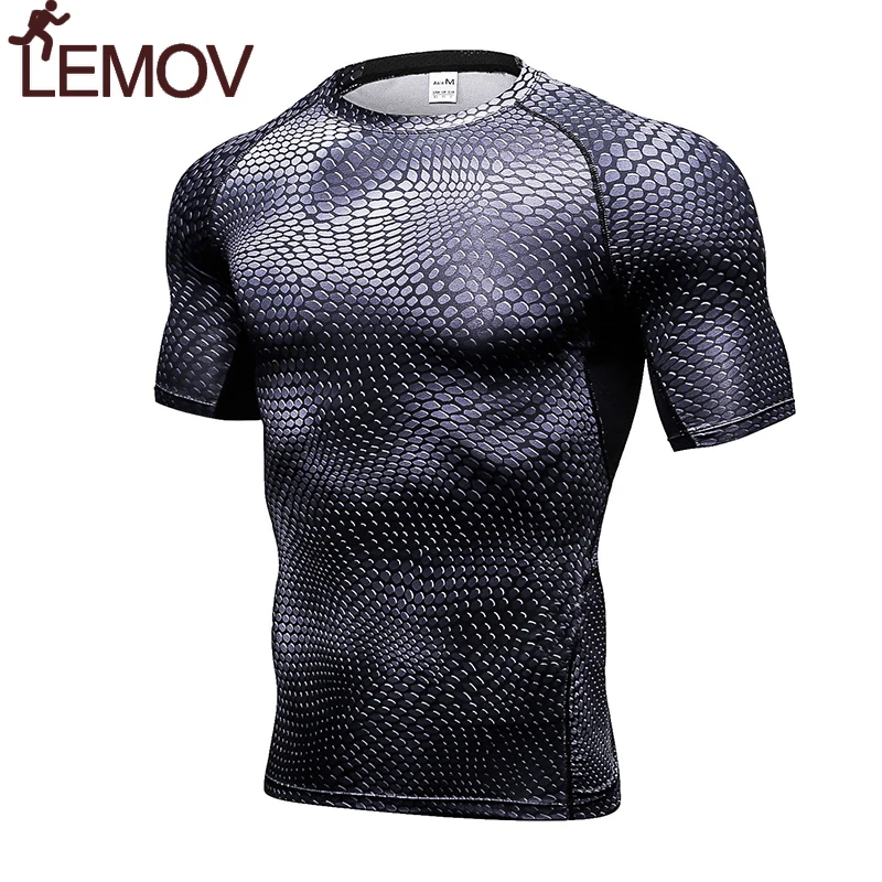 

LEMOV New Demix Fitness Tight Gym Sports Suit Quick Dry Costume Vest Blouse Tennis Soccer Jerseys Rashgard Man Short T-Shirts