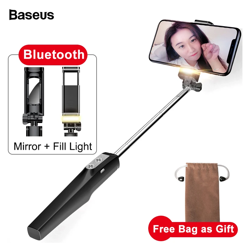 

Baseus Foldable Selfie Stick Bluetooth Selfiestick + Mirro + Fill Light Monopod For iPhone Samsung Xiaomi Android Phones Stick