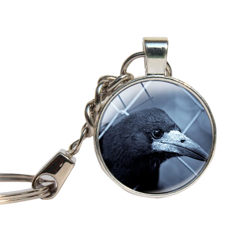Black Raven Photo Cabochon Glass Tibet Silver Chain Pendant Necklace