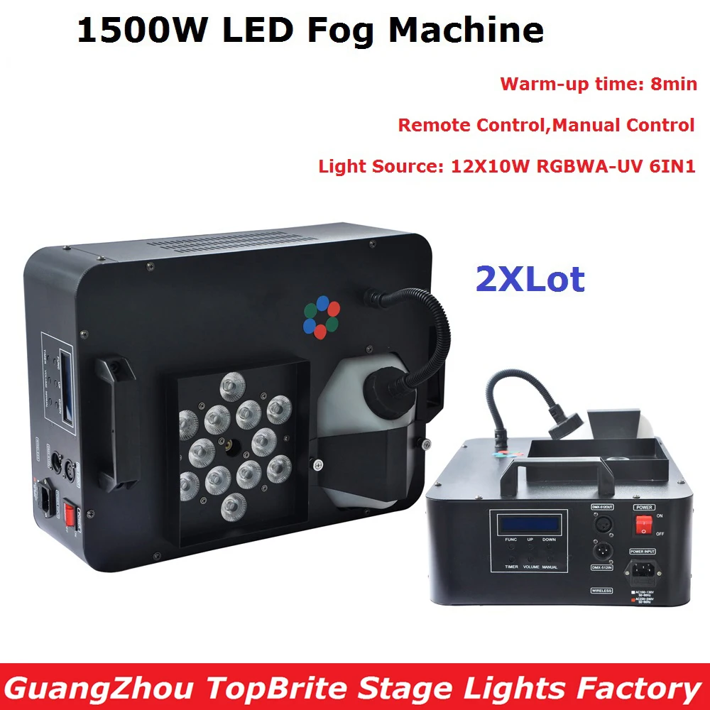 

2Pcs/Lot 1500W LED Fog Machine 12X3W RGB Led Lamps Smoke Machine Professional Fogger Hazer Device Stage DJ Disco Party Equipment