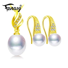 FENASY, ювелирные наборы из натурального жемчуга, 925 пробы, серебряное ожерелье с подвеской для женщин, Висячие жемчужные серьги золотого цвета, хорошее ювелирное изделие