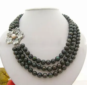 

Charming! 3Strds 10MM Black Pearl Necklace