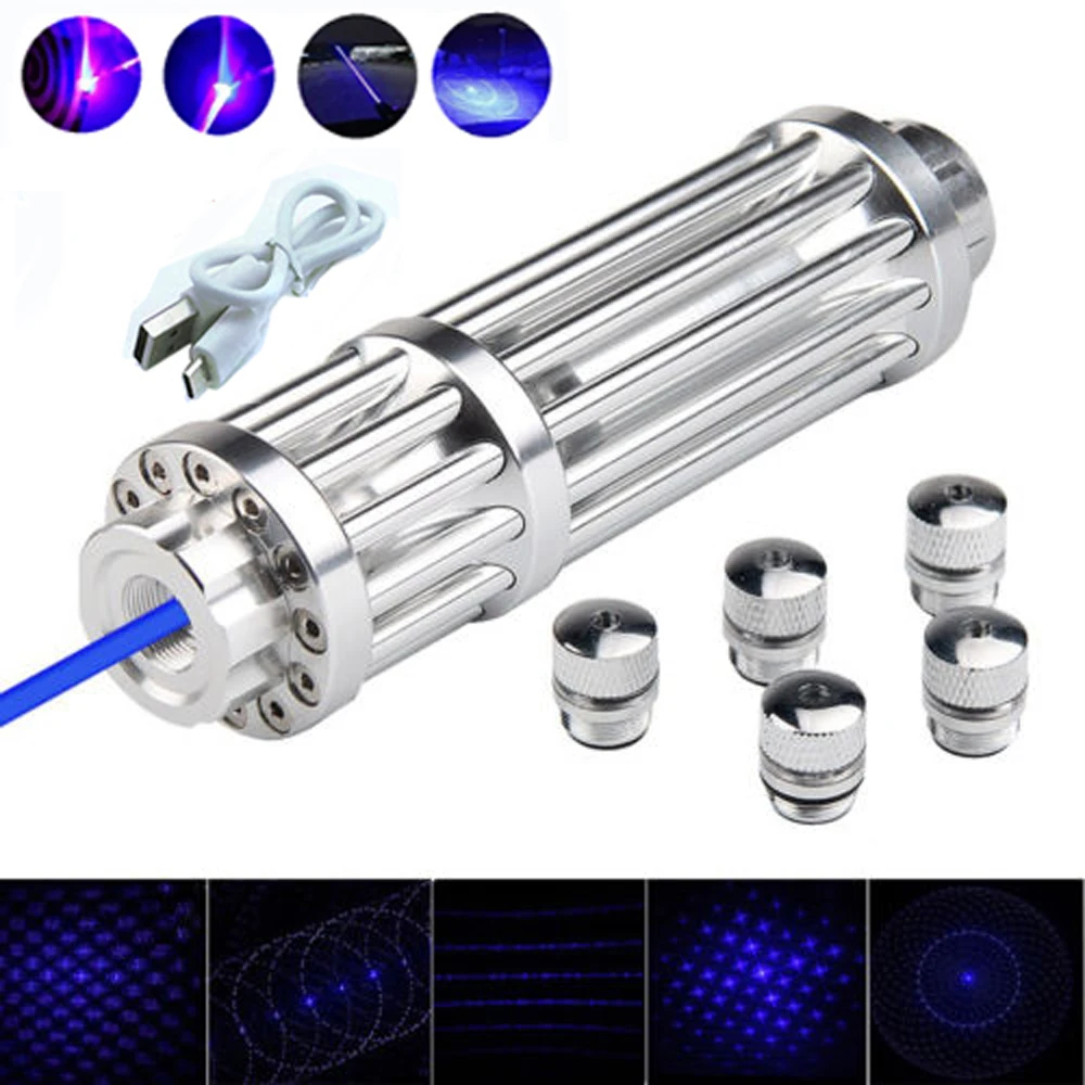 

Most Powerful Burning Blue Laser Pointers USB Rechargeable Built in Battery Laser Torch 450nm 10000m Focusable Flashlight