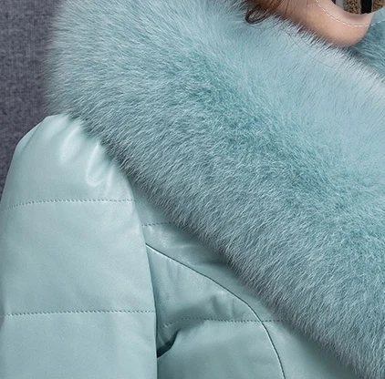 new high quality women's! fur coat fox fur collar sheep skin fox long coat winter coat women's plus size S-4XL