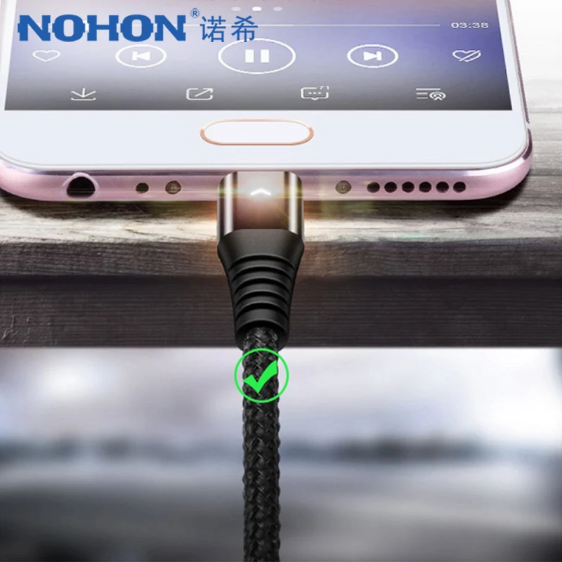 

NOHON Micro USB Led Data Cable For Samsung Galaxy S7 S6 Huawei Xiaomi Redmi Note 4 4X Mobile Phone 2.4A Fast Charger Cables 1.2M