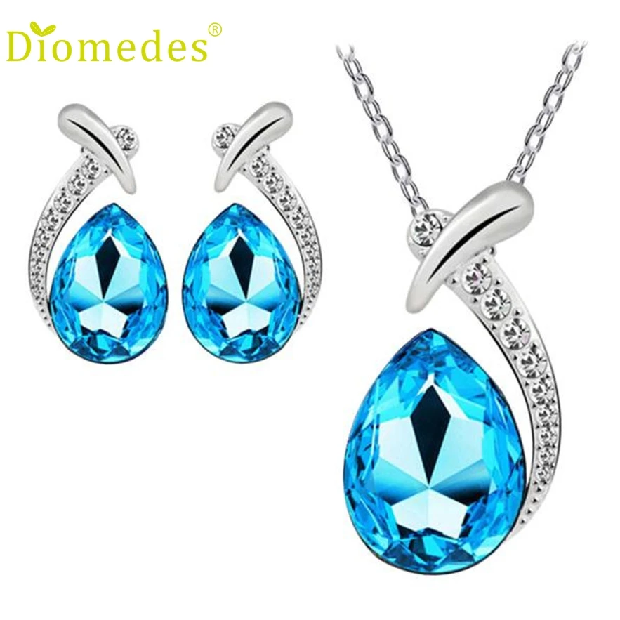 

Stylish Jewelry New Women Necklace Stud Earring Jewelry Sets Crystal Pendant Earrings Silver Plated Chain Jewelry Necklaces set