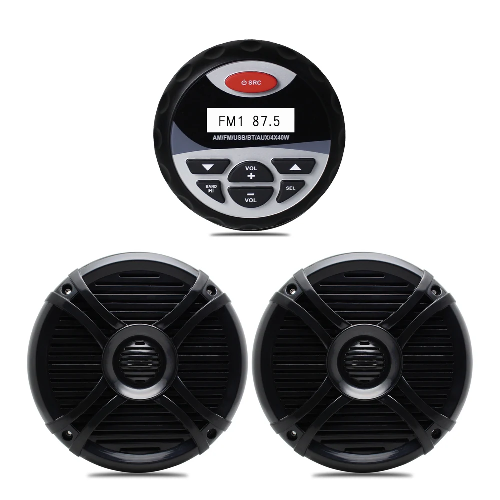 

Marine Bluetooth Radio MP3 Player AM FM Stereo Audio Motorcycle ATV UTV 6.5 inch Waterproof Speakers 120W 2 Way For Outdoor Boat