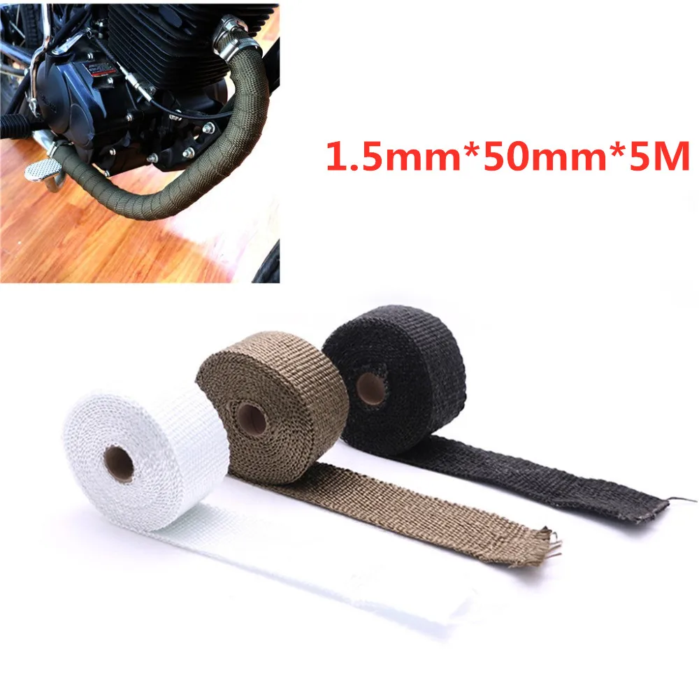 

1.5mm*50mm*5M Motorcycle Exhaust Thermal Exhaust Tape Header Heat Wrap Roll Resistant Downpipe For Motorcycle Car Accessories