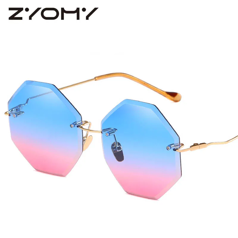 Бренд Zyomy дизайнерские уникальные Oculos de sol женские очки UV400 металлические женские солнцезащитные очки Полигон круглые бескаркасные тени