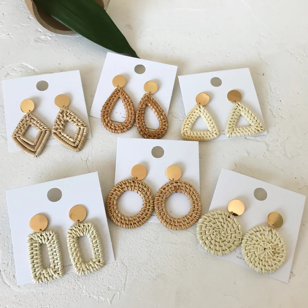 

Multiple 2019 Korea Handmade Bamboo Braid Pendent Drop Earrings New Fashion Rattan Vine Knit Long Earrings For Women Girl