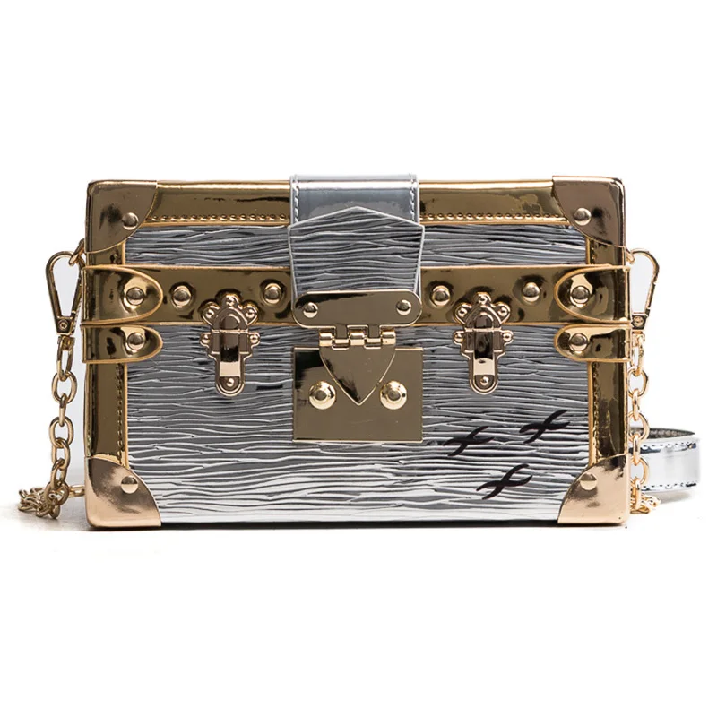 

Fashion women's new clutch bag box gold and silver with a bag chain small square bag banquet bag