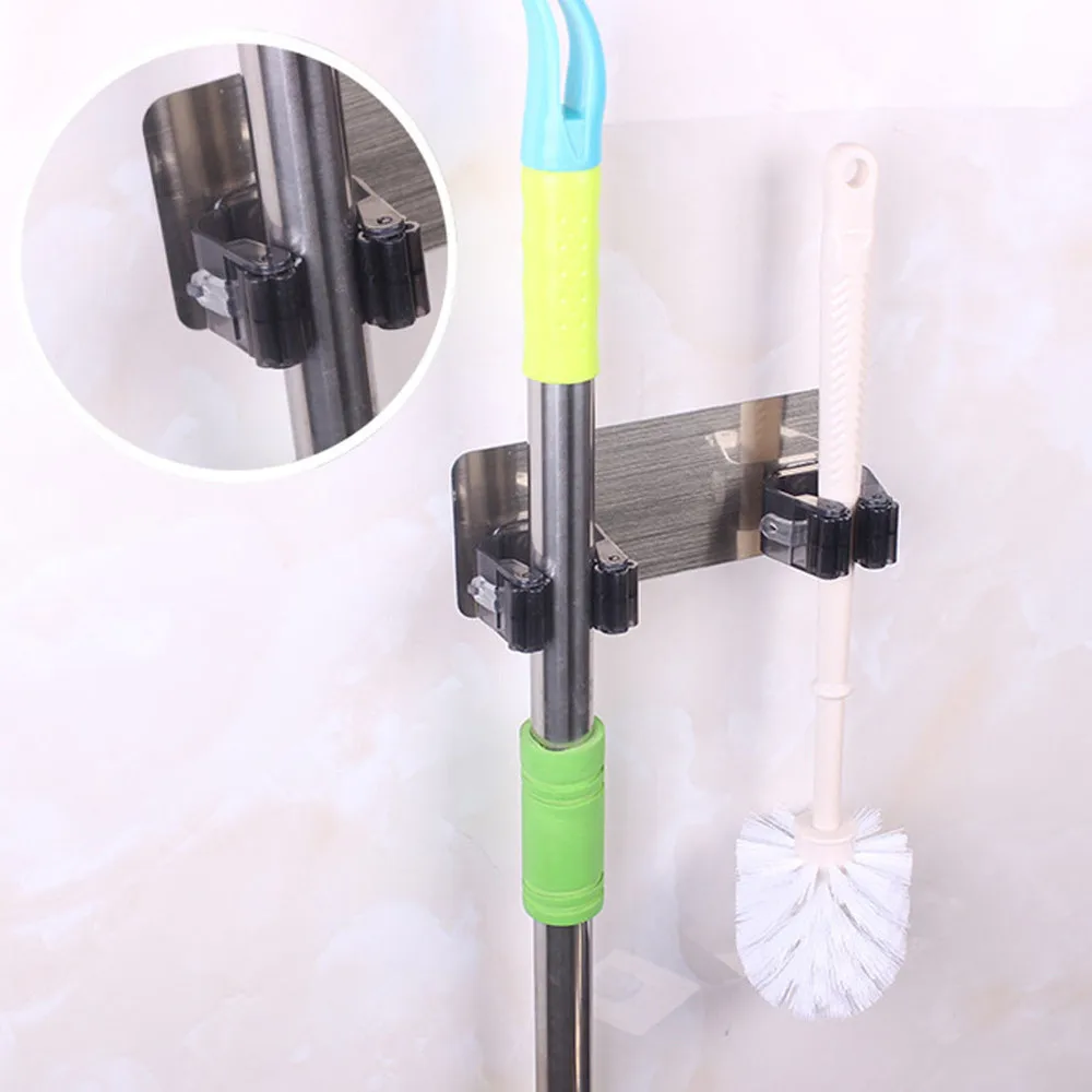 Wall Mounted Mop Organizer Holder Rack Self Sticking Brush Broom Hanger